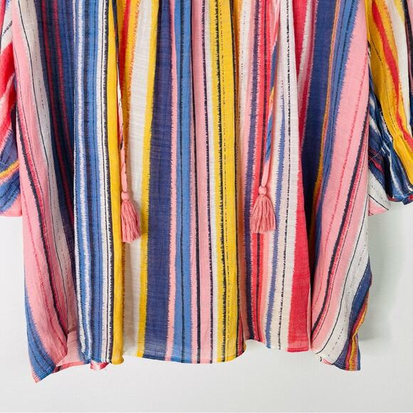 NWT Zac & Rachel pink blue stripe tassel boho coastal popover top 3X - Picture 3 of 7